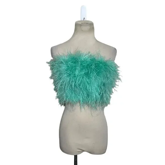 Club L London aqua green feather bandeau crop top size 4 - Picture 8 of 16